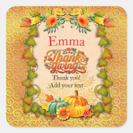 感謝祭の秋の秋メープル葉ズとカボチャ スクエアシール
