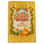 感謝祭の秋の秋メープル葉ズとカボチャ ミディアムペーパーバッグ (正面)