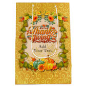 感謝祭の秋の秋メープル葉ズとカボチャ ミディアムペーパーバッグ (裏面)