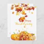 感謝祭の秋の秋葉の秋の花とカボチャ シーズンカード (正面/裏面)