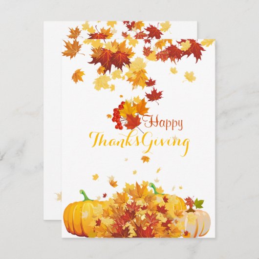 感謝祭の秋の秋葉の秋の花とカボチャ シーズンカード (正面/裏面)