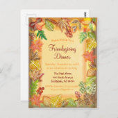 感謝祭の秋の紅葉の筆アート ポストカード (正面/裏面)