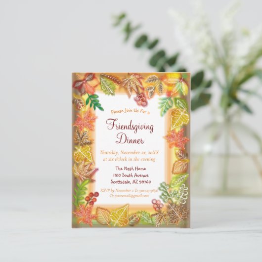 感謝祭の秋の紅葉の筆アート ポストカード (スタンド正面)