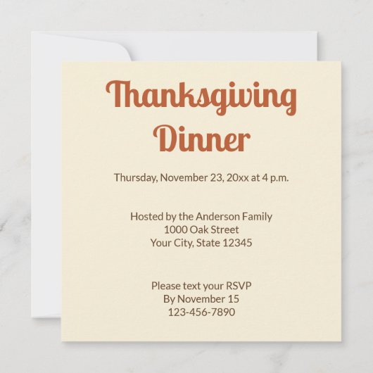 感謝祭の秋の色ストライプズディナー 招待状 (裏面)
