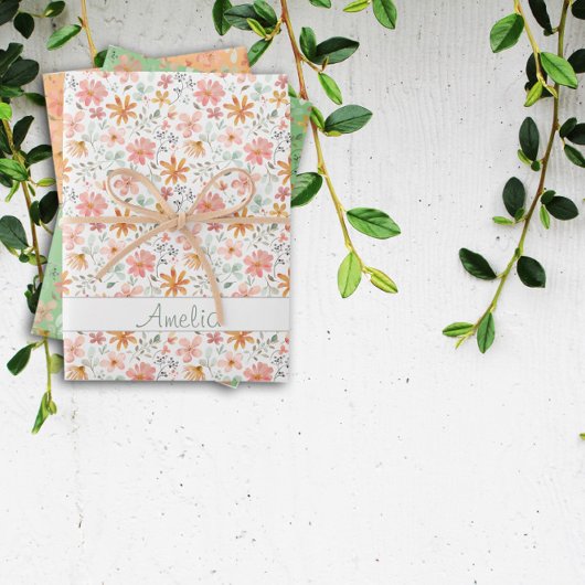 感謝祭の秋の花の黄色のパターン名 ラッピングペーパーシート