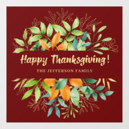 感謝祭の秋の落ち葉 水彩画 秋の紅葉 ウィンドウサイン