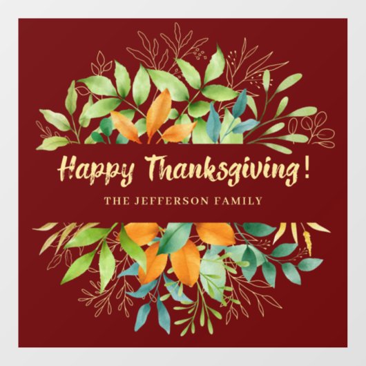 感謝祭の秋の落ち葉 水彩画 秋の紅葉 ウィンドウサイン (シート)