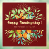 感謝祭の秋の落ち葉 水彩画 秋の紅葉 ウィンドウサイン (シート3)