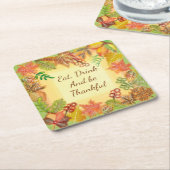 感謝祭の秋の葉のブラシアート スクエアペーパーコースター (アングル)