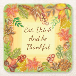 感謝祭の秋の葉のブラシアート スクエアペーパーコースター