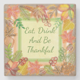 感謝祭の秋の葉のブラシアート ストーンコースター