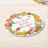 感謝祭の秋の葉のブラシ芸術 ラウンドペーパーコースター (アングル)