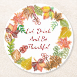 感謝祭の秋の葉のブラシ芸術 ラウンドペーパーコースター