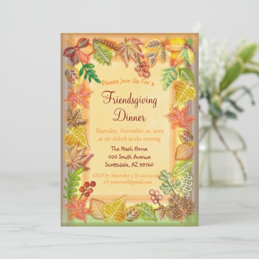 感謝祭の秋の葉を描く 招待状 (スタンド正面)