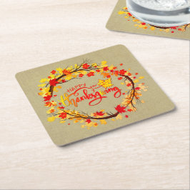 感謝祭の秋の葉色のマッチング スクエアペーパーコースター