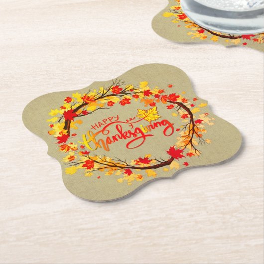 感謝祭の秋の葉色のマッチング ペーパーコースター (アングル)