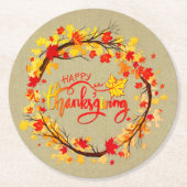 感謝祭の秋の葉色のマッチング ラウンドペーパーコースター (正面)