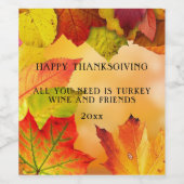 感謝祭の秋の葉 赤 オレンジ 黄色 ワインラベル (シングルラベル)