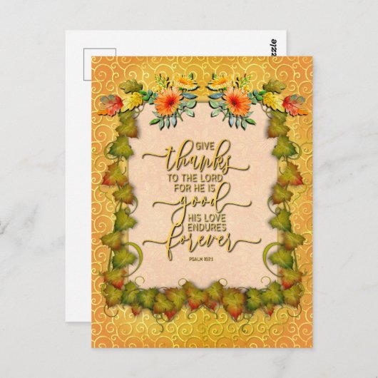 感謝祭の秋 落葉とカボチャ ポストカード (正面/裏面)