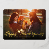 感謝祭の紅葉シンプルスクリプトの写真 箔シーズンカード (正面)