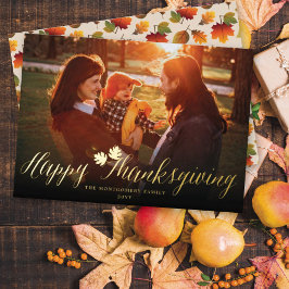 感謝祭の紅葉シンプルスクリプトの写真 箔シーズンカード
