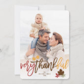 感謝祭の紅葉ブラシ付きスクリプトフォト シーズンカード (正面)