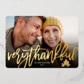 感謝祭の紅葉ブラシ付きスクリプトフォト 箔シーズンカード (正面)