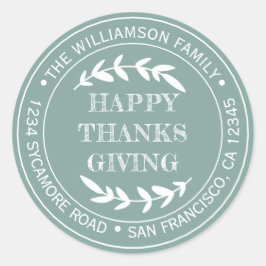 感謝祭の素朴なグリーン背景の返送先住所ラベル ラウンドシール
