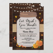 感謝祭の素朴な瓶の木製のカボチャ葉の招待 招待状 (正面/裏面)