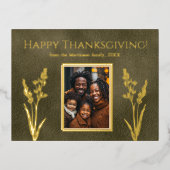 感謝祭の縦家族の写真グリーン 箔シーズンポストカード (正面)