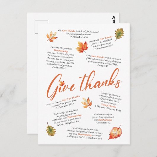 感謝祭の聖書の詩と紅葉 ポストカード (正面/裏面)