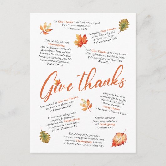 感謝祭の聖書の詩と紅葉 ポストカード (正面)
