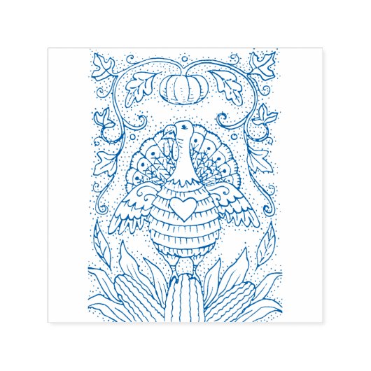 感謝祭の色合い七面鳥、トウモロコシ&カボチャフォーク セルフインキングスタンプ (デザイン)