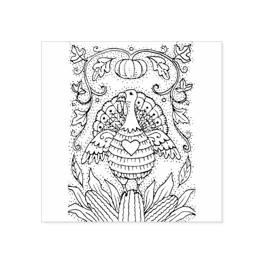 感謝祭の色合い七面鳥、トウモロコシ&カボチャフォーク ラバースタンプ (インプリント)