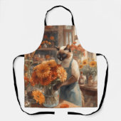 感謝祭の花が咲く秋の猫 エプロン (正面)