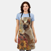 感謝祭の花が咲く秋の猫 エプロン (着用した状態)