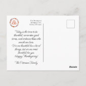 感謝祭の花のリースメッセージ付き ポストカード (裏面)