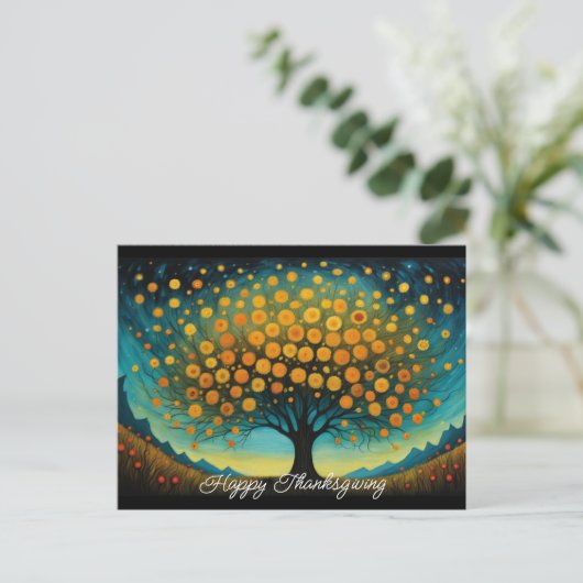 感謝祭の花の木の秋の休暇のポストカード シーズンポストカード (スタンド正面)