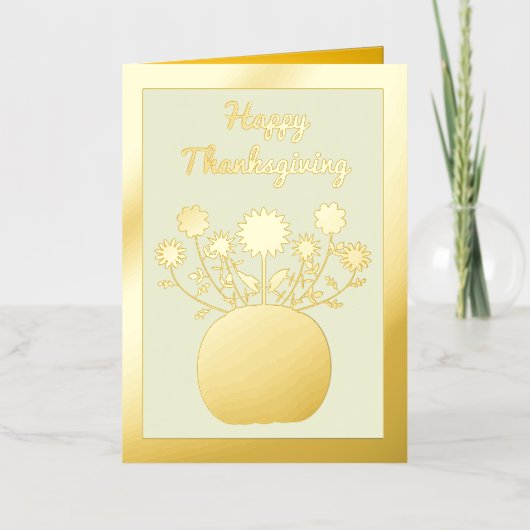 感謝祭の花inカボチャカスタムン 箔グリーティングカード (正面)