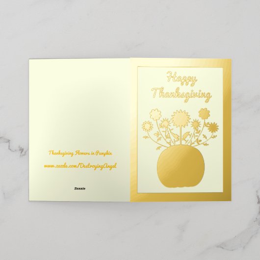 感謝祭の花inカボチャカスタムン 箔グリーティングカード (外側レイダウン)