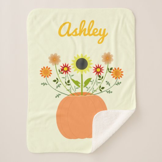 感謝祭の花inカボチャ名前をカスタムする シェルパブランケット (正面)