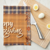 感謝祭の茶色の格子縞 キッチンタオル (四つ折り)