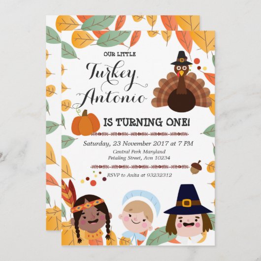 感謝祭の誕生日のパーティの招待状 招待状 (正面/裏面)