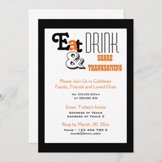 感謝祭の誕生日パーティーで食事や飲み物を楽しもう 招待状 (正面/裏面)