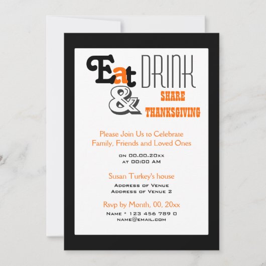 感謝祭の誕生日パーティーの食事や飲み会 招待状 (正面)