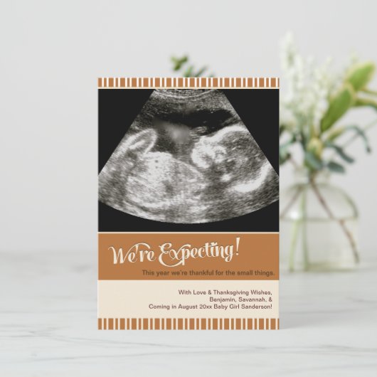 感謝祭の超音波の妊娠の発表 案内状 (スタンド正面)