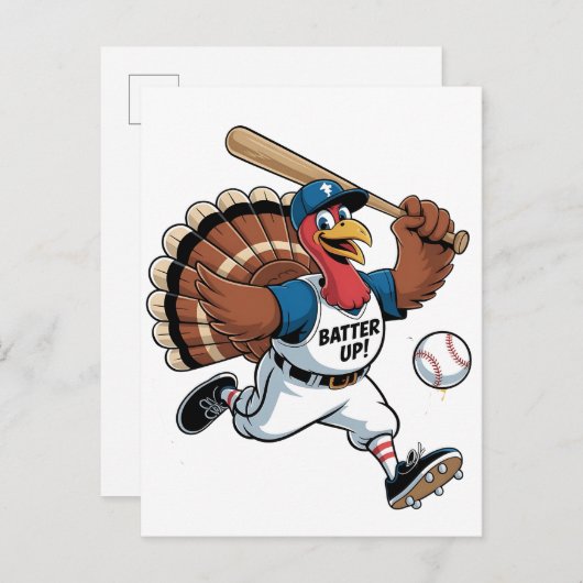 感謝祭の野球用七面鳥のバッターゴブラー インビテーションポストカード (正面/裏面)