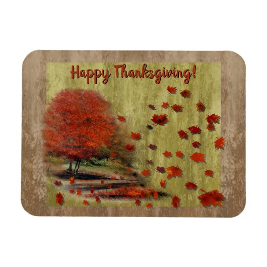 感謝祭の降り注ぐ葉の風景 マグネット (横)