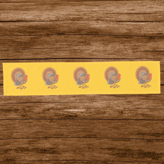 感謝祭の雄の七面鳥 カラフルな羽根 ゴールド ショートテーブルランナー