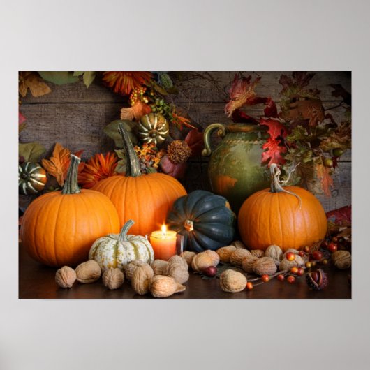 感謝祭の静物収穫装飾 ポスター (正面)